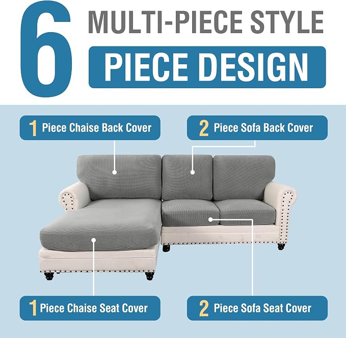 H.VERSAILTEX Sectional Couch Covers 6 Pieces Stretch Sofa Covers - Image 3
