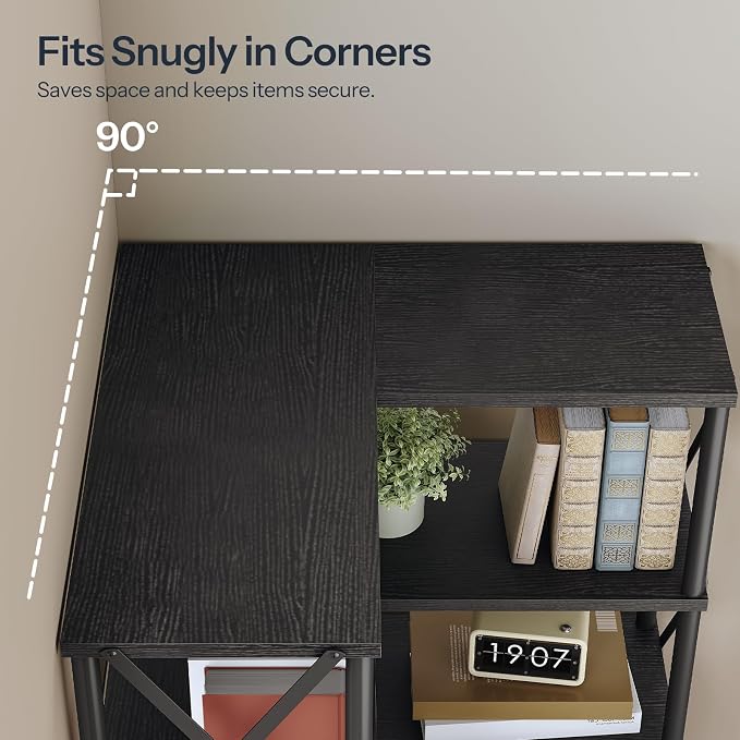 HOOBRO Corner Bookshelf, 6-Tier L-Shaped Bookcase, Industrial Open Display - Image 7