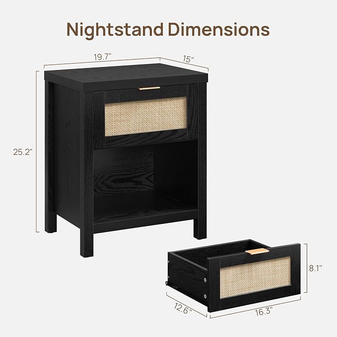 SICOTAS Rattan Nightstand, Farmhouse Night Stands - Image 3