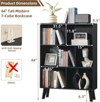LEYAOYAO 7 Cube Black Bookshelf, 3 Tier Modern Bookcase - Image 2