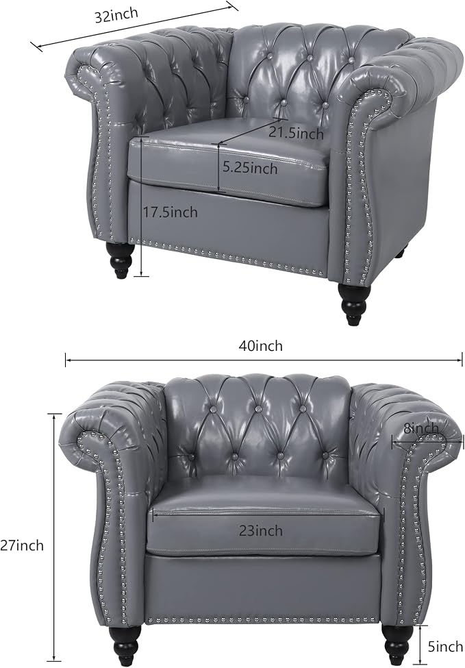 LEVNARY Leather Upholstered Armchair, Mid-Century Modern Single Sofa Chair - Image 2