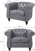ORRD 2 Piece Living Room Set, Chesterfield Leather Sofa Loveseat Couch Chair - Image 2
