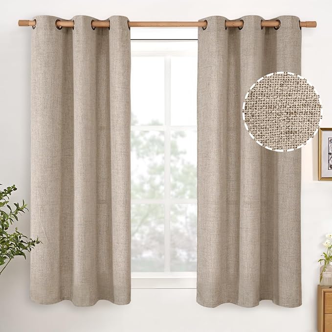YoungsTex 48 Inch Length Linen Curtains, Burlap Tan Short Window Drapes | by YoungsTex