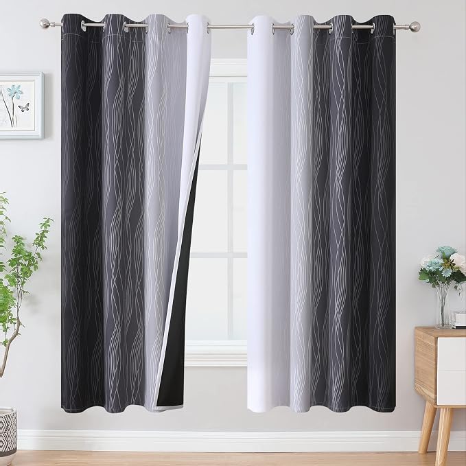 Black and Greyish White Ombre Blackout Curtains by ESTELARTEXTILER
