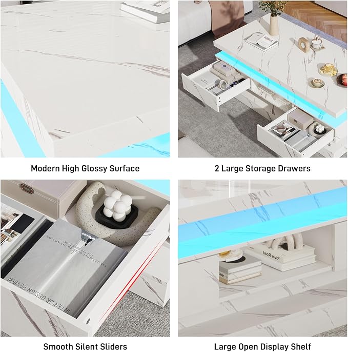47.2 inch Modern High Glossy LED Coffee Table - Image 4