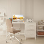 Lufeiya White Desk with File Drawers Cabinet, 47 Inch Reversible Computer Desk - Image 2