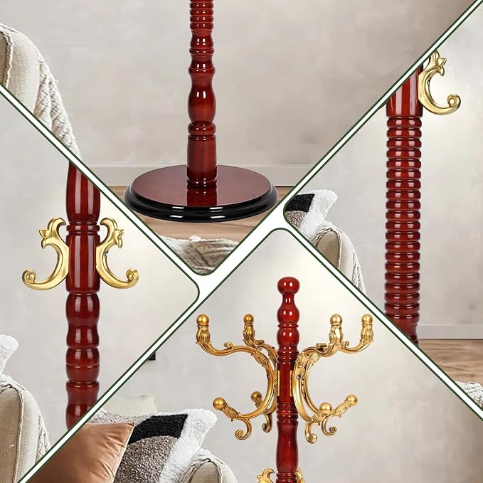 73" Wooden Coat Rack Stand, Coat Racks Freestanding - Image 4
