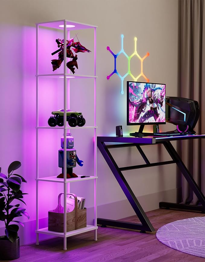 Display Shelf with RGBCW Light, Color Changing Curio Cabinet Floor Lamp with - Image 7