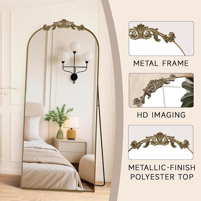 MISSDAY Vintage Baroque Full Length Mirror, Full Metal Frame Stand Up Retro - Image 3