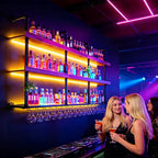 Wall Mounted Wine Rack with LED Lights, 4-Tier Industrial Wood Floating Shelves - Image 3