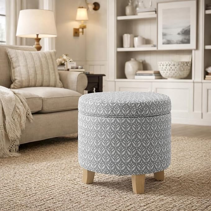HomePop Upholstered Round Storage Ottoman|Homepop Home Décor|Upholstered Round - Image 2