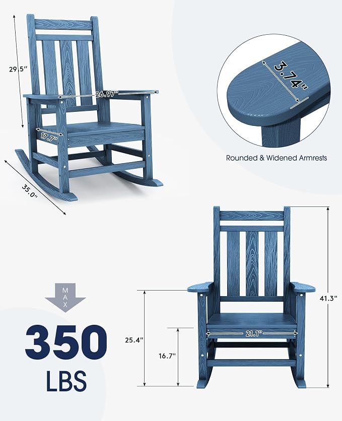 KINGYES Oversized Outdoor Rocking Chair Set of 4, All-Weather Patio Rocking - Image 2