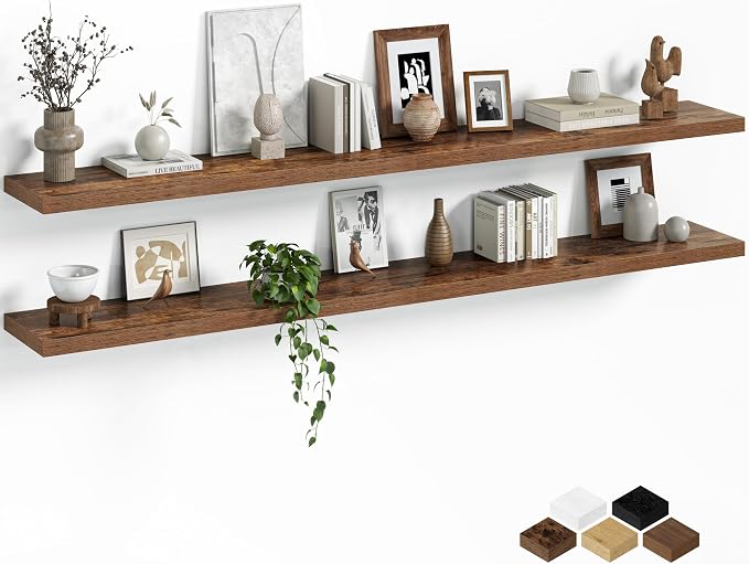 Fun Memories Floating Shelves for Wall, 72 Inch Long Set of 2 Rustic Wood Wall by FunMemories