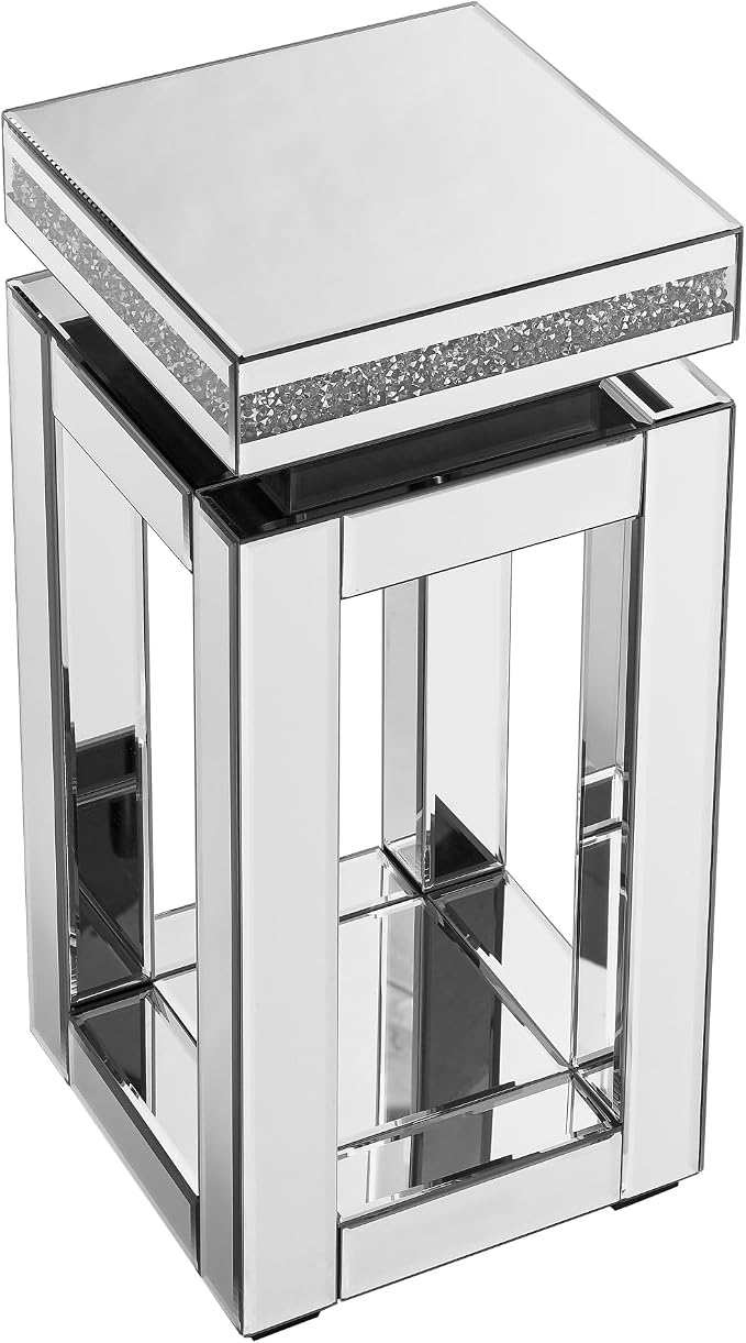 Mirrored End Table Square with Crystals, 2-Tier Modern Small Sofa Table with - Image 7