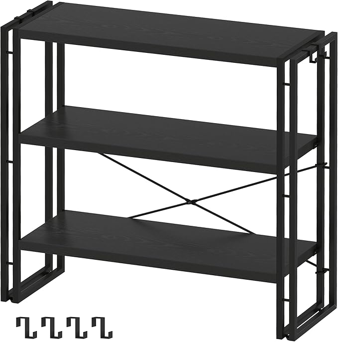 HCHQHS Bookshelf, 3-Tier Industrial Bookcase, Freestanding Horizontal by HCHQHS
