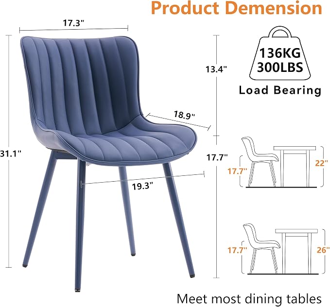 YOUNUOKE Mid-Century Modern Dining Chairs Set of 2, Armless Accent Chair - Image 2