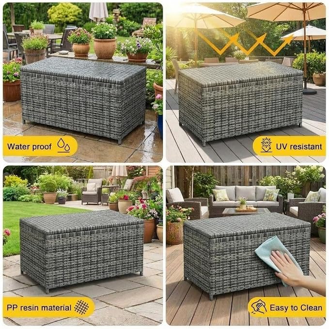 GarveeLife Medium Outdoor Wicker Storage Box, PE Rattan Patio Storage Chest - Image 6