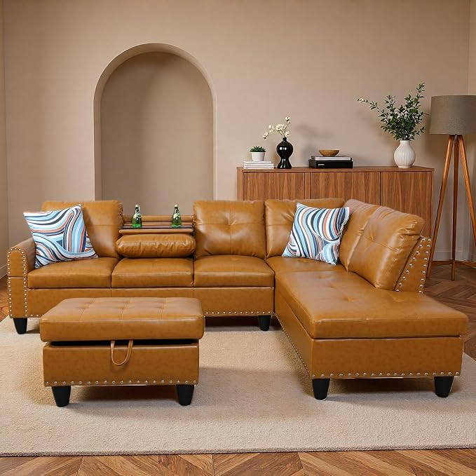 97.5" Yellow Couch L Shaped Couch Set, Modular Sectional Couches - Image 8