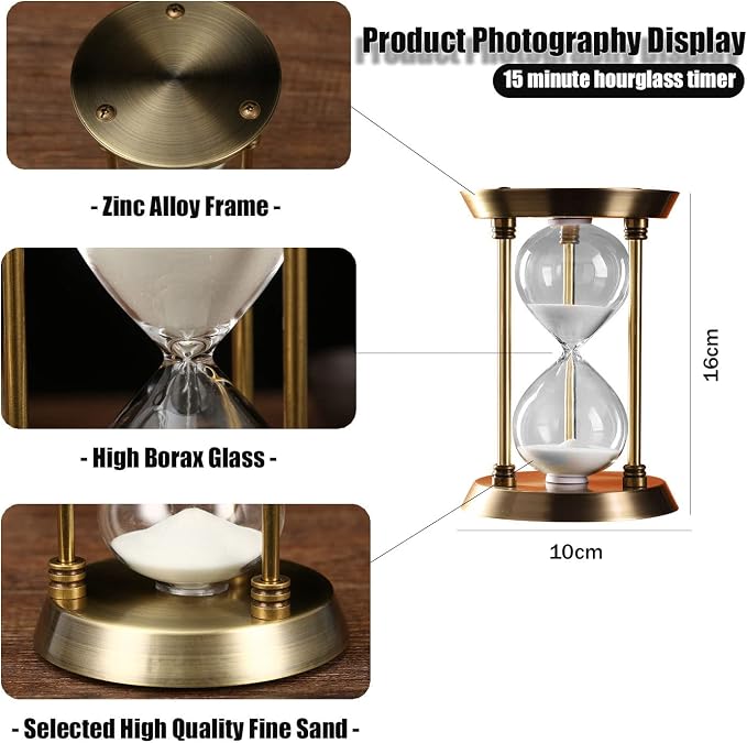 Embossed White Sand Metal Glass Hourglass - Image 4
