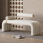LOVEDIMA Modern White Line Tufted Bench Upholstered Entryway Bench Velvet - Image 6
