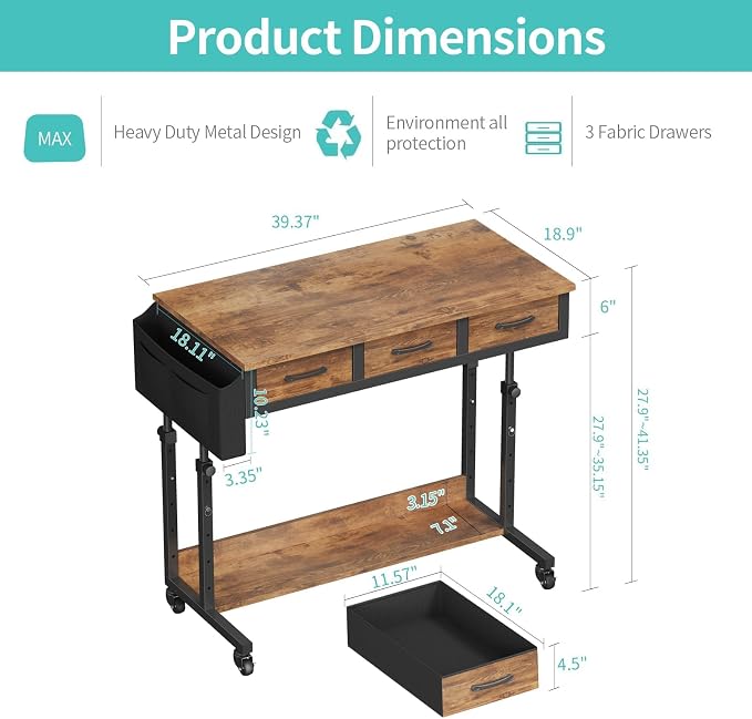 WINAZ Rolling Standing Desk Adjustable Height - Image 3