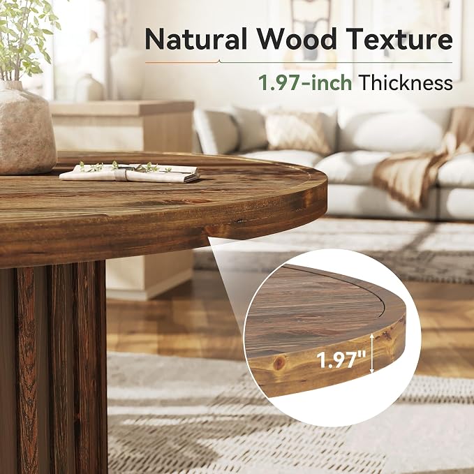 47" Solid Wood Dining Table for 4-6, Farmhouse Round Kitchen Table - Image 4