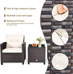 COSTWAY 3PCS Patio Furniture Set, PE Rattan Wicker Sofa w/Washable Cushion and - Image 7