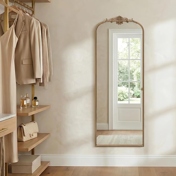 Besdomus Vintage Mirror Full Length: 21x56 French Gold Arched Full Body Mirror - Image 3