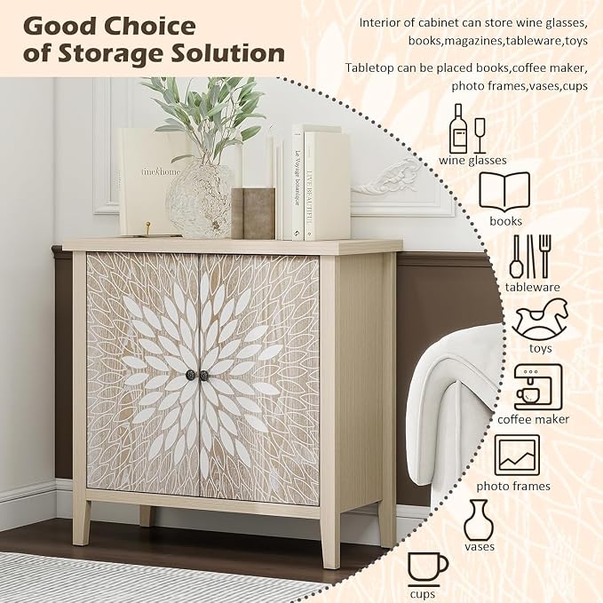 31" Modern Accent Cabinet with Storage, Storage Cabinet with 2 Carved Pattern - Image 3