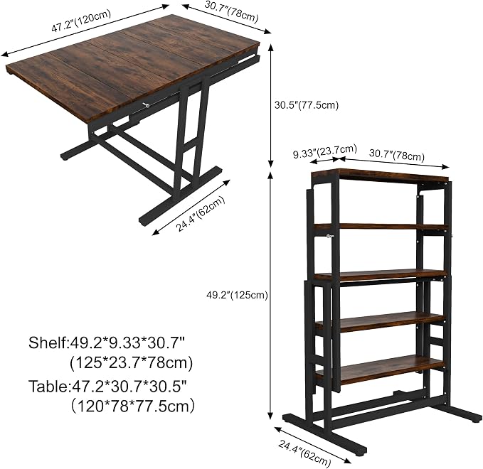 Convertible Dining Table, 2 in 1 Bookshelf to Kitchen Table, Space Saving - Image 3