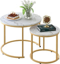 aboxoo Coffee Table Nesting White Set of 2 Side Set Golden Frame Circular Round by aboxoo