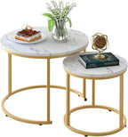 aboxoo Coffee Table Nesting White Set of 2 Side Set Golden Frame Circular Round by aboxoo