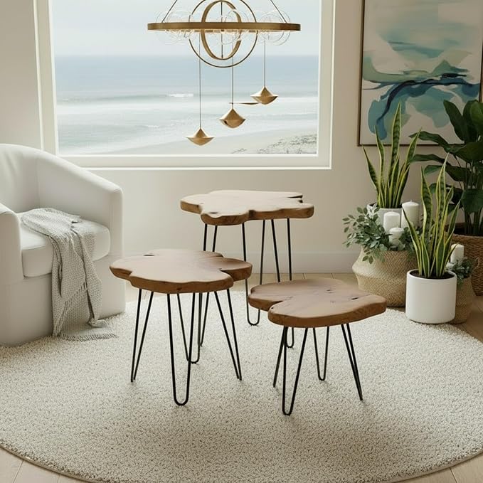 WELLAND Live Edge Cedar End Table, Unique Desktop Side Table, Natural Clear - Image 9