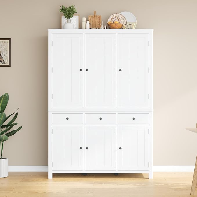 74.8''H High Freestanding Kitchen Pantry, Wooden Kitchen Organizers Cupboard - Image 4
