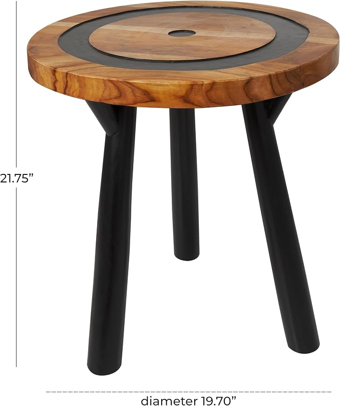 Deco 79 Teak Wood Geometric Side End Accent Table Layered Circle End Table - Image 3
