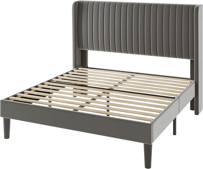 Allewie Full Size Velvet Bed Frame/Vertical Channel Tufted Wingback - Image 9