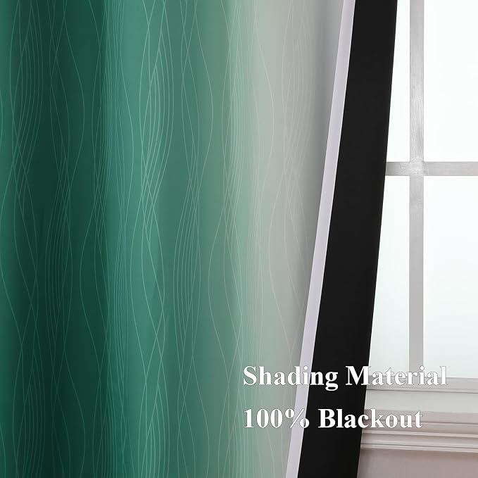 Green and Greyish White Blackout Curtains 52Wx96L 2 Panels | Ombre Curtains - Image 5