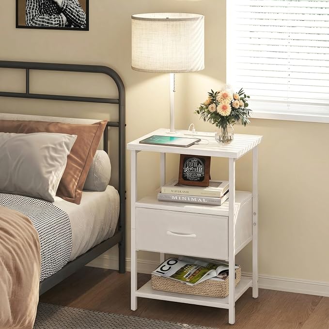 Fixwal Bedside Table with 3 Color Temperatures Bulb Attached, Nightstand with - Image 7