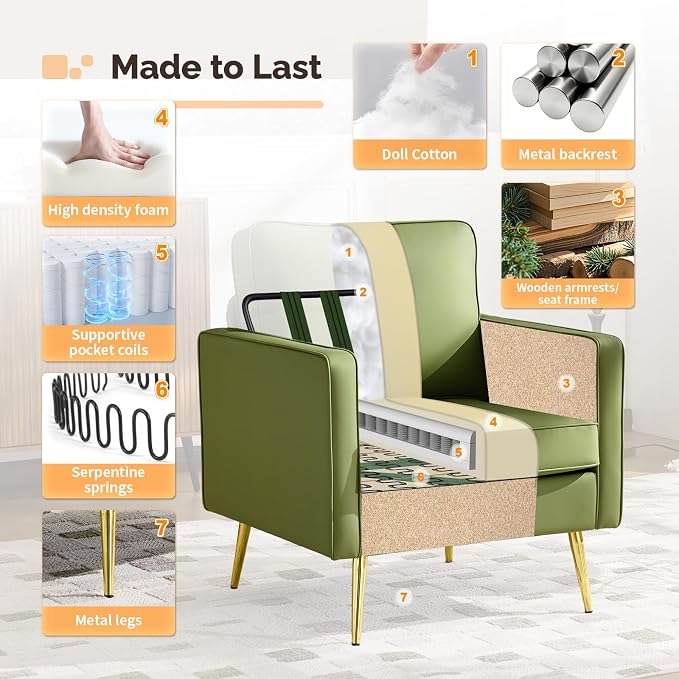 VINGLI Modern PU Leather Accent Chairs Set of 2, Single Sofa Chair - Image 5