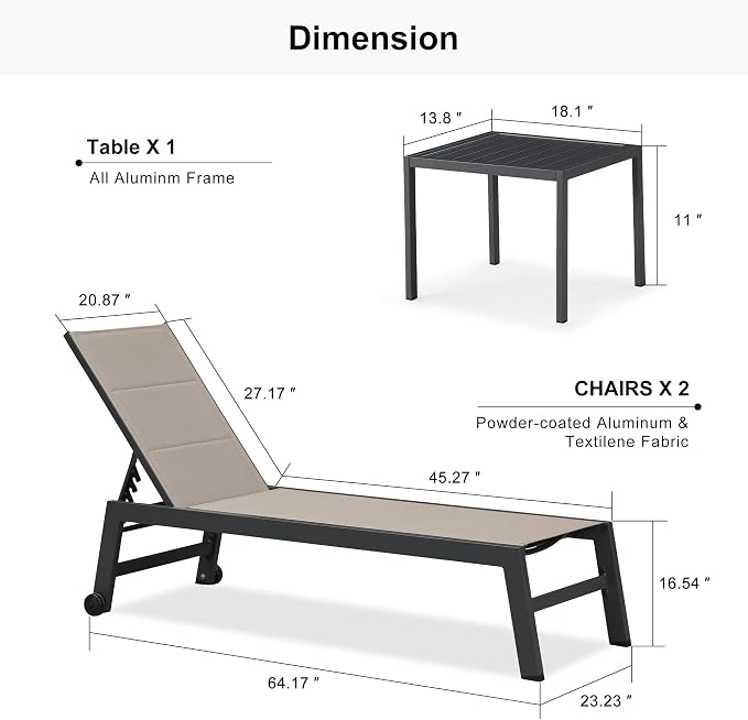 PURPLE LEAF Outdoor Chaise Lounge Set of 2 Aluminum Patio Lounge Chair - Image 2