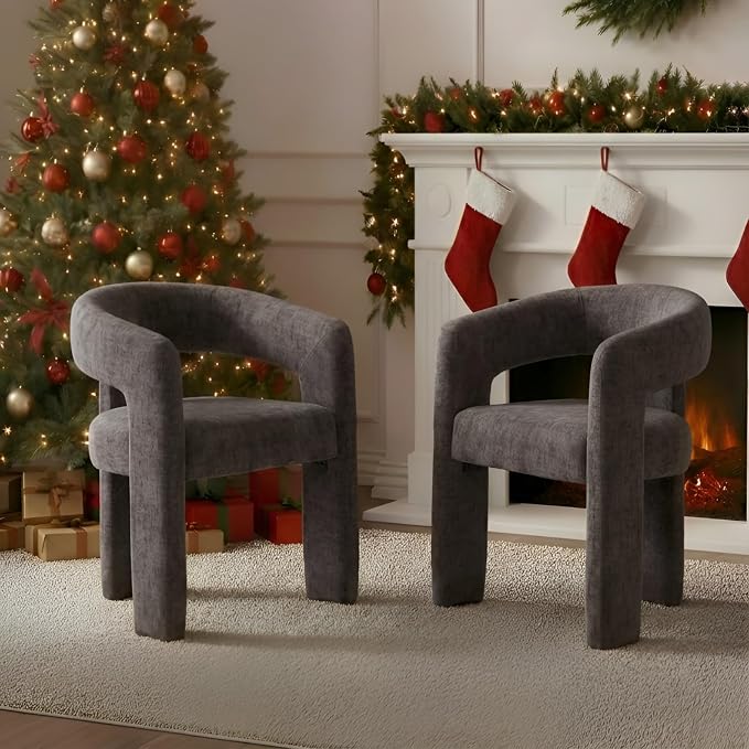 Modern Chenille Dining Chairs Set of 2, Upholstered Barrel Chairs by QUINJAY