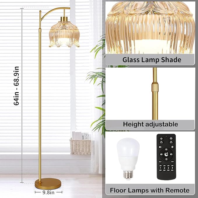 QIYIZM Flower Floor Lamp for Living Room, Glass Mid Century Modern Brass Tall - Image 4