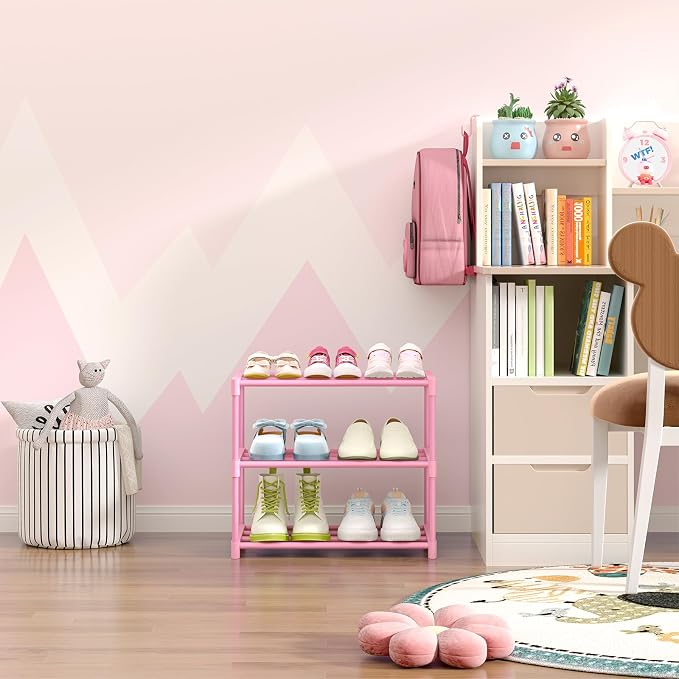 HITHIM 3-Tier Pink Shoe Racks for Women/Girls/Kids' Closet, Small Shoe Storage - Image 5