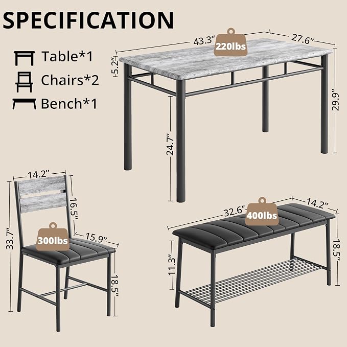 IRONCK Dining Table Set for 4, Kitchen Table - Image 2