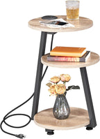BEWISHOME Round End Table with Charging Station, Side Accent Table with 3-Tier by BEWISHOME