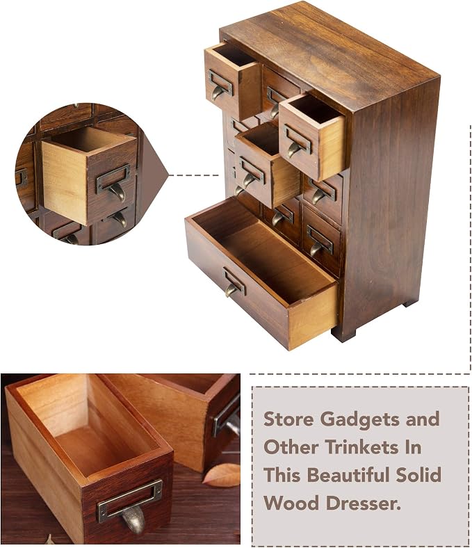 Library Card Catalog Solid Wood Small Curio Cabinet l Retro Storage Organizer - Image 8