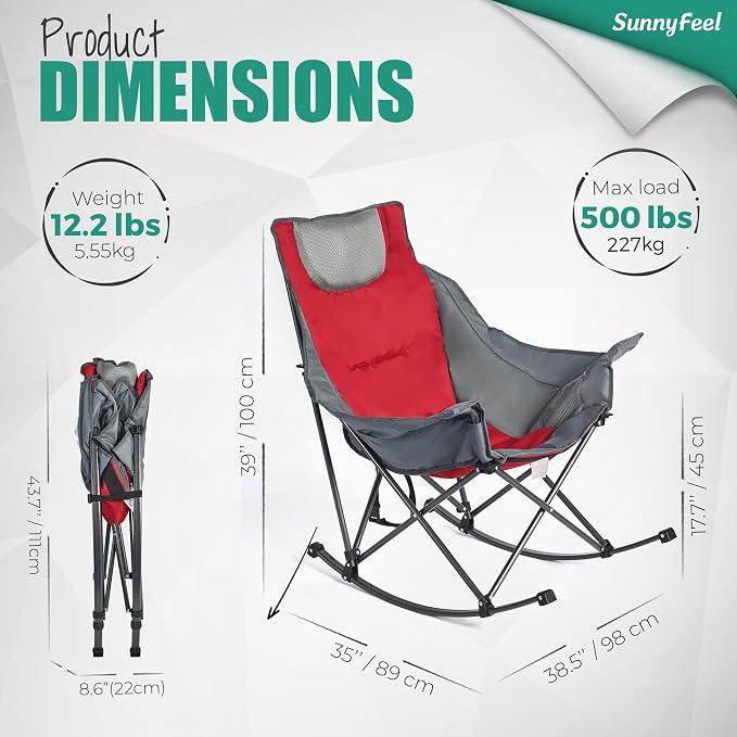 SUNNYFEEL Oversized Rocking Camping Chair, Fully Padded Patio Chair - Image 3