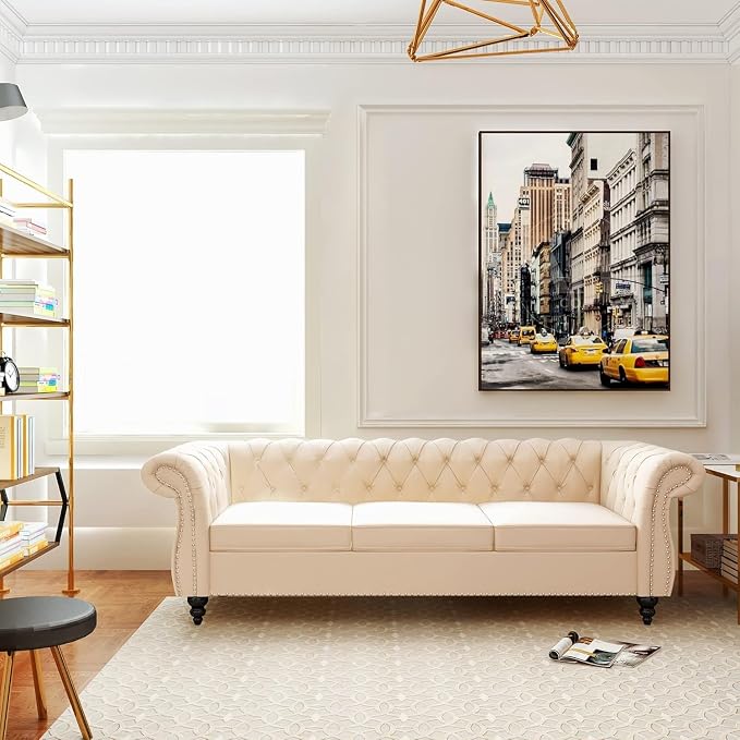 Mid-Century 3 Seater Sofa, Velvet Couch - Image 7