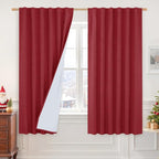 100% Blackout Red Linen Bedroom Curtains 63 Inches 2 Panels | Thermal Insulated by LAMIT