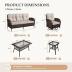UPHA 5 Pieces Patio Furniture Sets, Wicker Outdoor 3-Seat Sofa Set - Image 2